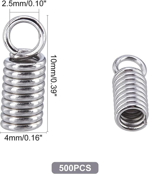 PH PandaHall 1000pcs Stainless Steel Coil Cord Ends 2.5mm Inner Diameter Mini Tube Cord Cap Tip Leather Cord Ends Caps 10mm Long Necklace Spring F...