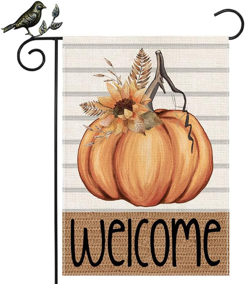 Fall Welcome Garden Flag 12.5 x 18 Inch, Pumpkin Sunflower Double Sided Small Decorative Flag for Outside Yard Lawn Outdoor Decoration GB080-12...