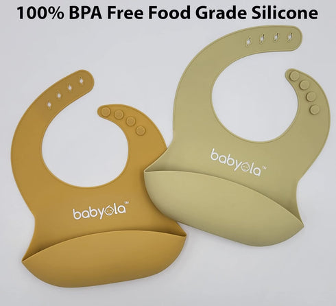 Silicone Baby Bibs with Spill Catcher, Set of 2, Adjustable Waterproof & BPA Free, For Boys And Girls, Babies & Toddlers, Pastel Orange & Yellow...