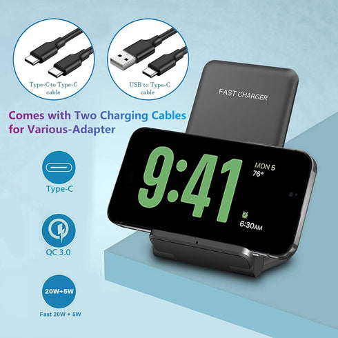 2 in 1 Wireless Charger,Foldable 20W Fast Wireless Charging Stand Compatible with iPhone 15/15 Pro/14/13/12/X/AirPods,Dual Phone Induction Charge ...