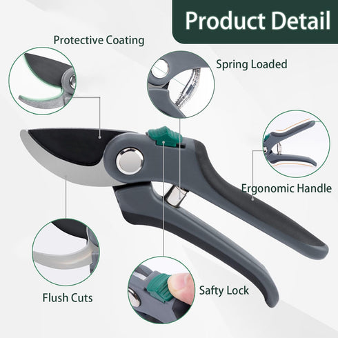 8" Bypass Pruning Shears Gardening Pruners Heavy Duty Secateurs Clippers Handheld Garden Tools for Rose Flower Plants Trimming, 1 Inch Cut...