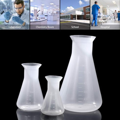 Hemobllo Plastic Erlenmeyer Flask - 3 Pcs Plastic Conical Flask Graduated Erlenmeyer Flask Set Scientific Plastic Flasks for Experiment Laboratory...