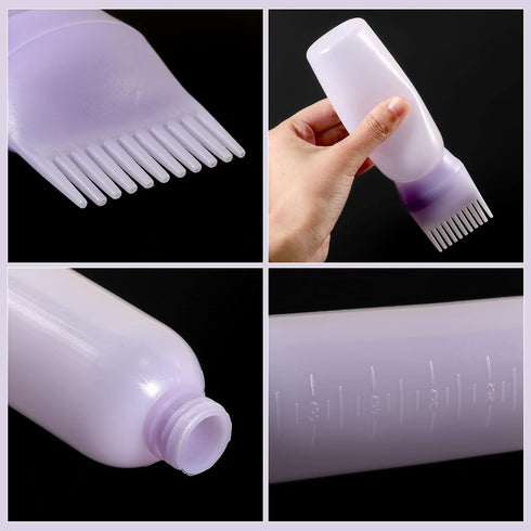 Pimoys Root Comb Applicator Bottle 6 Ounce, Oil Applicator for Hair Dye, Bottle Applicator Brush with Graduated Scale, Purple, 2 Pack...