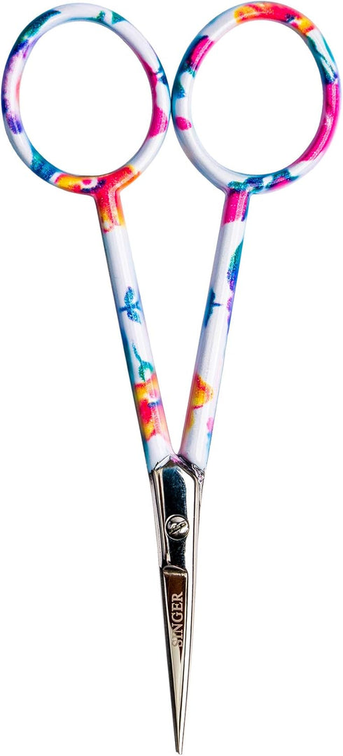 SINGER 4 Inch Forged Embroidery Scissors with Curved Tip for Sewing, Cross-Stiching, Crafts, & More (White Floral Printed, 1-Pack)...