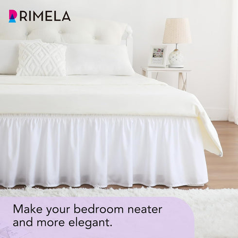 RIMELA White Bed Skirt Queen Size 15 Inch Drop, Elastic Bed Skirting for Bed Base and Frame, Bedding Dust Ruffle Easy to Install, Lightweight Wrap...