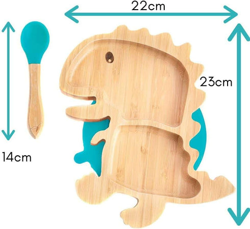 Bamboo baby Plate SET BOX with Suction Sustainable and Safe: Baby plate with Spoon for dinner Eco-Friendly BPA Free (dinosaur)...