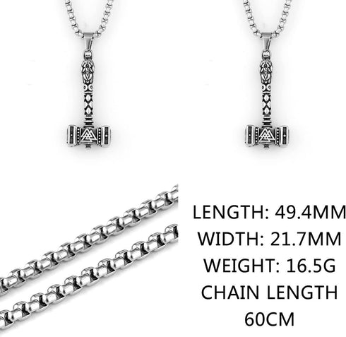 Stainless Steel Mjolnir Hammer Pendant Necklace Rune Amulet Noridc Viking Hammer Vintage Necklace Jewelry Gift for Men Women...