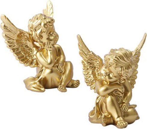 lemonadeus Gold Angels Resin Cherubs Statue Figurine Indoor Outdoor Home Garden Decoration Adorable Angel Sculpture Cute Angel Collection Wings An...
