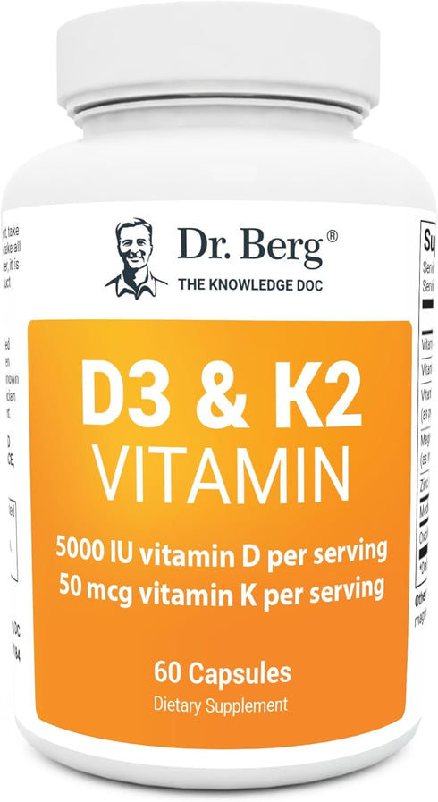 Dr. Berg D3 K2 Vitamin 5000 IU w/MCT Oil - includes 50 mcg MK7 Vitamin K2, Purified Bile Salts, Zinc & Magnesium for Ultimate Absorption - K2 D3 V...
