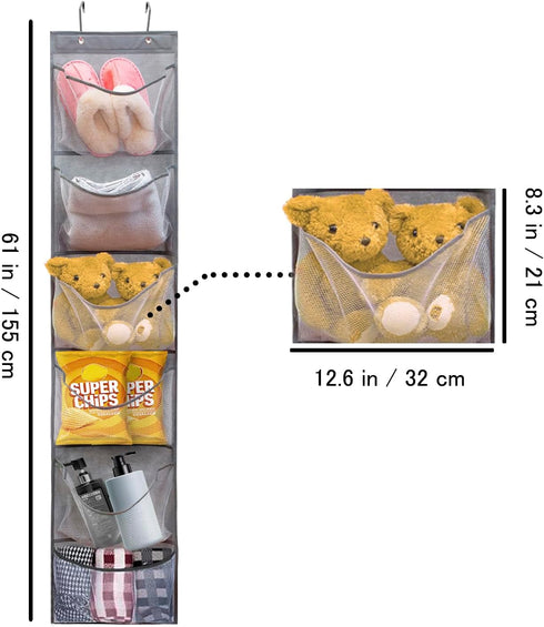 2 Pack Over the Door Shoe Organizer Hanging Stuffed Animals Storage Diaper Holder Clothes Shelve for Closet with 6 Large Pockets (Mesh Pockets - 2...