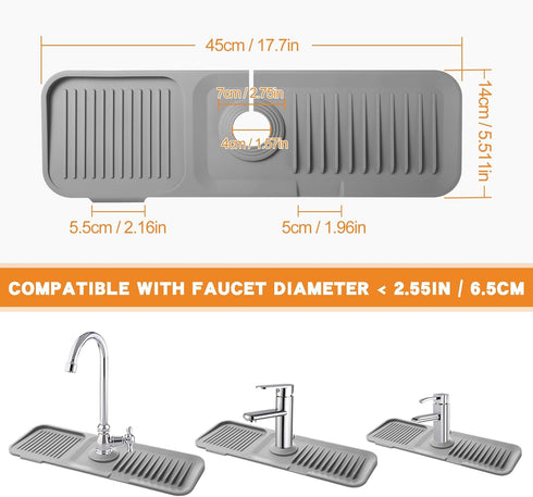 Kitchen Sink Splash Guard, 5°Slope 17.7in Faucet Mat Splash Catcher, Handle Drip Catcher Tray, Multipurpose for Kitchen Dish Drying Mats Sponge Ho...