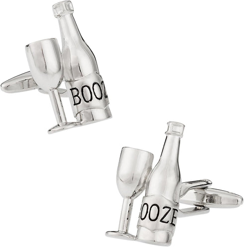 Booze and Cup Silver Cuff Links with Presentation Box...