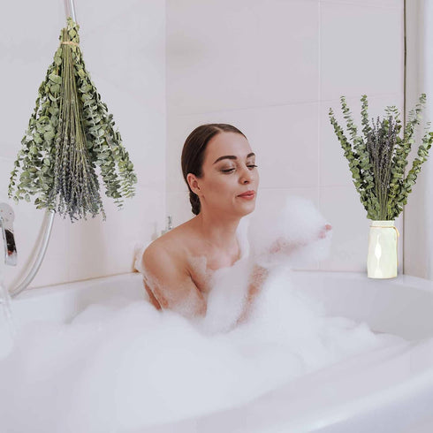 115 PCS Dried Eucalyptus Stems & Lavender Flowers Bundle for Shower, 17'' Natural Real Live Eucalyptus Leaves Greenery Hanging Lavender Shower Pla...