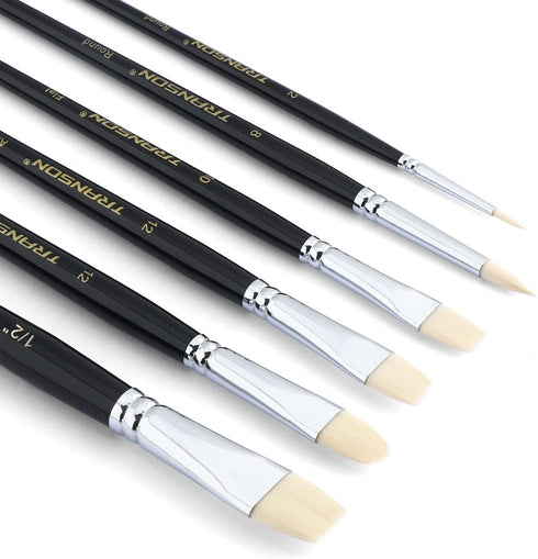 Transon Paint Brush Set 6pcs Art Painting Flexible Bristle for Acrylic Watercolor Gouache Oil Leather Canvas and Face Painting...