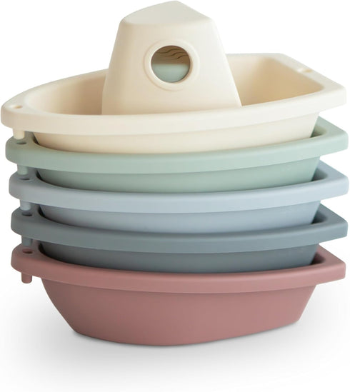 mushie Stackable Bath Boats Toy (Original) | Floating Bathtub Toys for Baby & Toddler, Set of 5 | Made in Denmark...