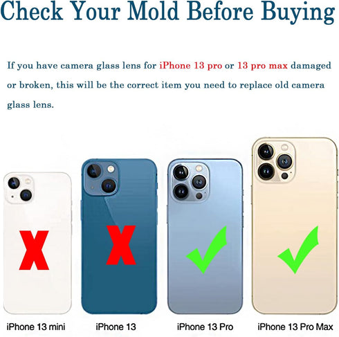 3 Pcs Camera Lens Glass Replacement for iPhone 13 Pro Max,13 Pro Max Back Rear Camera Lens Replacement Kit with Pre-Installed Adhesive, Back Glass...