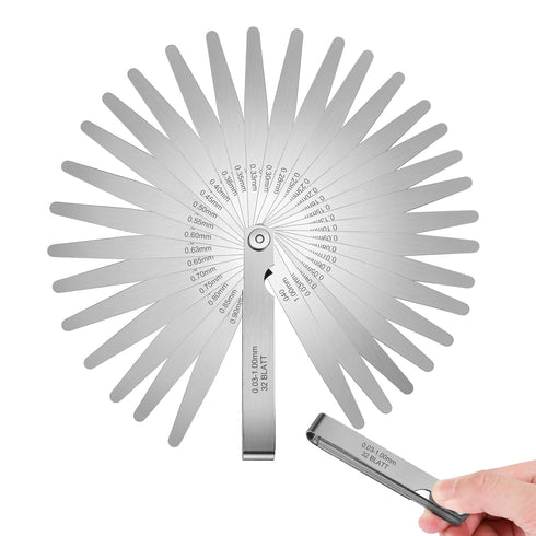 32 Blades Stainless Steel Feeler Gauge, Metric and Imperial Gap Measuring Tool Width and Thickness Feeler Gage Gauge for Spark Plug, Valve Adjustm...