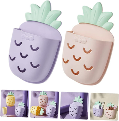 Hemoton 2 Pcs Wall Hanging Storage Basket Pineapple Bathroom Wall Organizer Toiletry Organizer Wall Mounted Toothbrush Holders Mobile Phone Stand ...
