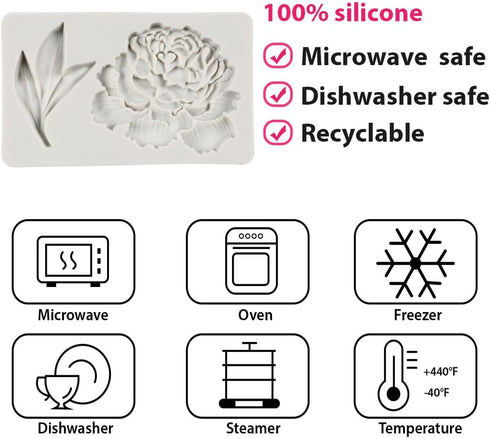 Peony Flower and Leaves Silicone Fondant Mold for Cake Decoration Chocolate Cupcake Topper Candy Sugar Craft Polymer Clay Gum Paste...
