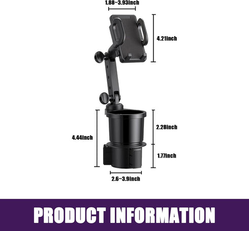 Ajxn 1 PC Car Cup Holder Phone Mount, Universal Adjustable Cup Holder Cradle, Universal Auto Cell Phone Stand, 2-in-1 Car Cup Phone Holder, for Mo...