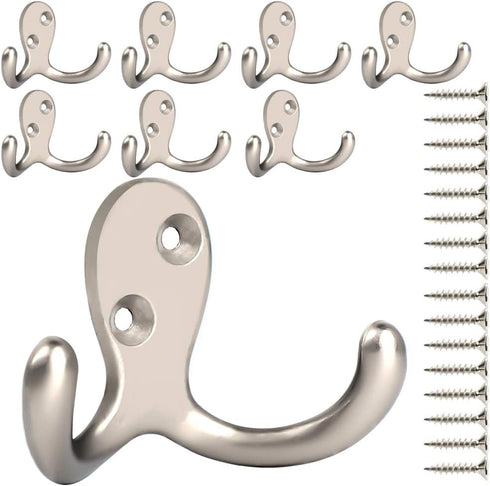 IBosins 8 Pack Heavy Duty Double Prong Coat Hooks Wall Mounted with 16 Screws Retro Double Hooks Utility Hooks for Coat, Scarf, Bag, Towel, Key, C...