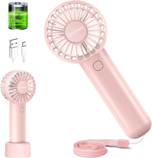 Mini Handheld Fan 4800mAh Battery Portable Fan USB Rechargeable Eyelash Fan 3 Speeds Wind Powerful Makeup Fan Cute Small Fan with Base & Lanyard f...
