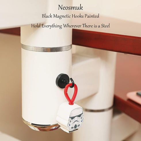 Neosmuk Black Magnetic Hooks, Strong Magnet with Hook for Fridge, Super Neodymium Extra Strength Industrial Hooks for Hanging (Matte Black,4 Pack)...