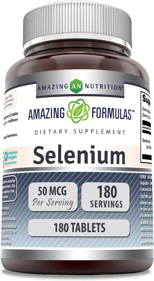 Amazing Formulas Selenium * 50mcg Natural Selenium Yeast * 180 Tablets (Non-GMO) Per Bottle * Promotes Cell Health, Immune Function, Cardiovascula...
