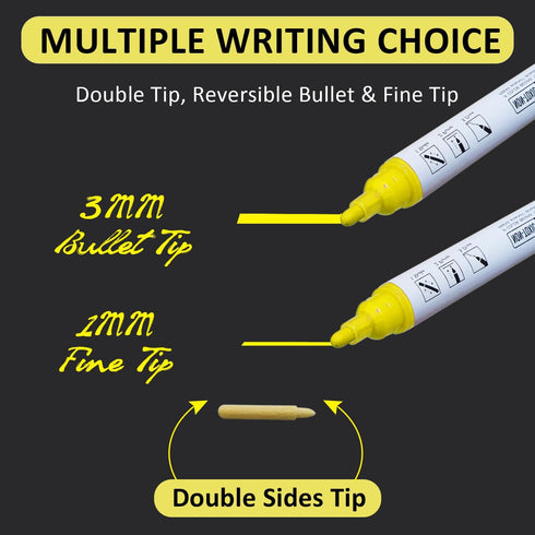 Bright Yellow Markers Easy Clean Dry Erase Markers for Black Glass Board, 2-in-1 Reversible Dual Tip - Bullet & Fine, Easy Grip Kids Liquid Chalk ...