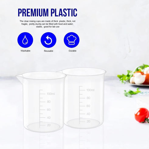 12 Pcs 3.4 Oz Transparent Lab Measuring Cup, 100ml Plastic Beaker Cups, for Science Experiment, Liquid Measuring...