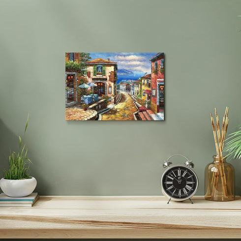 Italian Cityscape Abstract Wall Art Artwork: Mediterranean City Italy Street Towns Picture Painting on Canvas for Paris Cafe Room(12X16)...