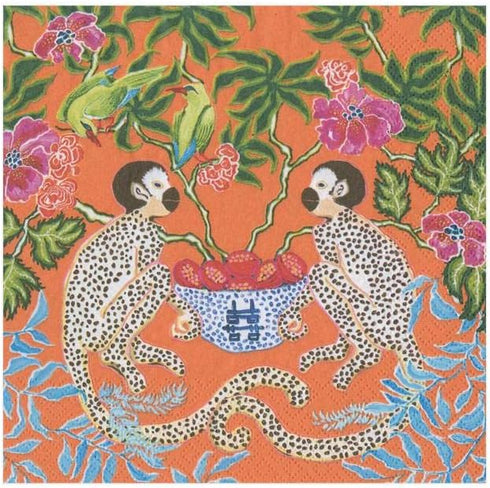 Caspari Monkeys Paper Cocktail Napkins in Orange - Two Packs of 20...