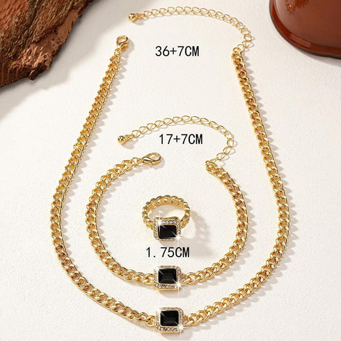 YERTTER Dainty Rhinestone Enamel Necklace Bracelet Rings Set Chunky Chain Collar Choker Necklace Set for Women...