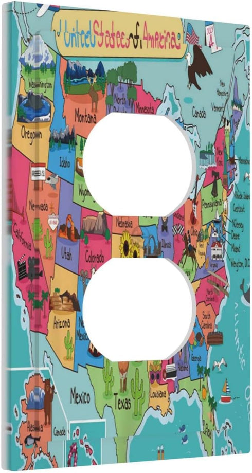 Turquoise USA Map Art Historical Atlas 1 Gang Outlet Covers Duplex Receptacle Device Plug Socket Wall Plate Electrical Faceplate Switchplates Cart...