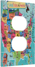 Turquoise USA Map Art Historical Atlas 1 Gang Outlet Covers Duplex Receptacle Device Plug Socket Wall Plate Electrical Faceplate Switchplates Cart...