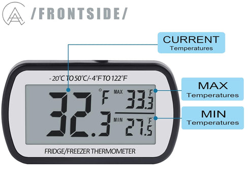 Refrigerator Thermometer Digital Fridge Thermometer for Freezer with Magnetic Back Large LCD, No Frills Easy to Read (Black)......