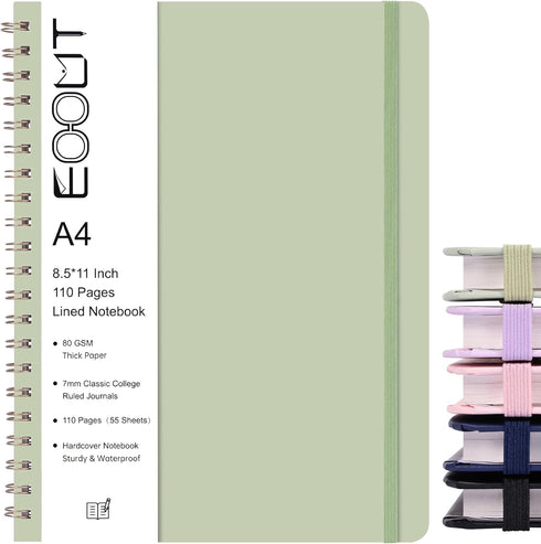EOOUT Spiral Notebook 8.5 x 11, A4 Lined Large Hardcover Notebooks for Women Men, 110 Pages College Ruled Notebook for Work School Note Taking(Lig...