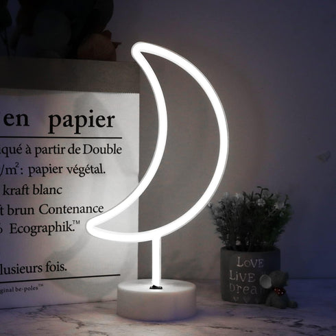 Neon Moon Lights, LED Moon Decor Neon Signs Art Decorations Crescent Night Lights Lamp for Party Supplies, Children Kids Girls Gift-Moon with Hold...
