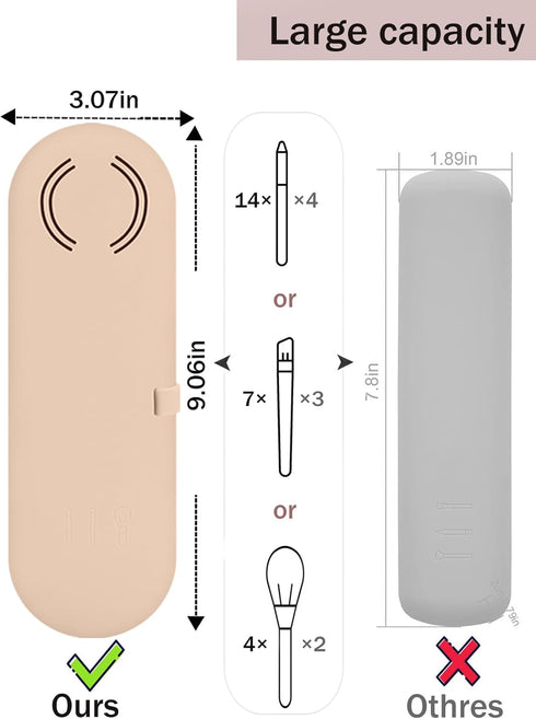 Silicone Makeup Bag, Makeup Brush Holder Travel Case, Cosmetic Brush Bag with Anti-Fall Out Strap, Portable Brushes Organizer for Women, Include B...