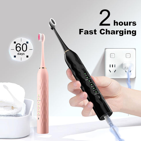 Electric Toothbrush for Kids with Toothbrush Holders?2 Pack Sonic Toothbrush with 10 Heads, 6 Modes, IPX7 Waterproof, Smart Timer, 2 Hours Charge ...