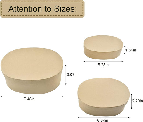 WANDIC Paper Mache Box, Set of 3 Oval Paper Mache Hat Kraft Paper Containers with Lids Ideal for Painting Crafting & Storage Accessories Jewelry G...