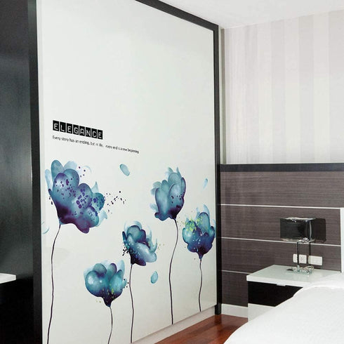 RW-2003 Removeable 3D Blue Dream Flower Wall Stickers DIY Home Wall Decoration Art Decor Wall Decal Peel and Stick Murals for Girls Kids Babys Bed...