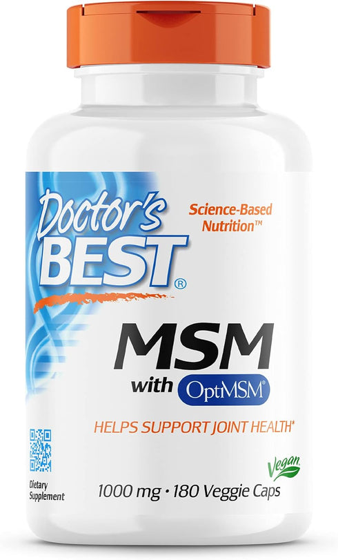 Doctor's Best MSM with OptiMSM, Joint Support, Immune System, Antioxidant and Protein-Building Role, Non-GMO, Gluten Free, 1000 mg, 180 Veggie Cap...