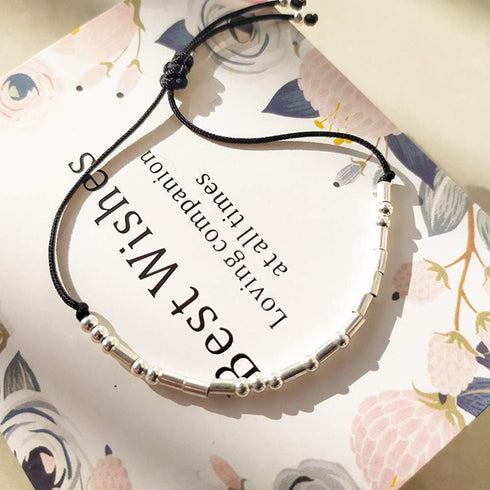 Ourtroness Morse Code Bracelet Making Set, Includes Stainless Steel Round Spacer Beads, Long Tube Beads, Morse Code Decoding Card and Waxed Cord f...