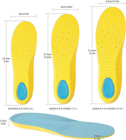 Shoes Inserts Memory Foam Insoles Shock Absorption Pain Relief Plantar Fasciitis Arch Supports Breathable PU Sports Feet Insoles for Men Women and...