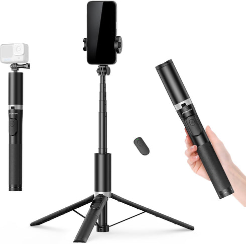 ATUMTEK 63" Phone Tripod, Extendable Selfie Stick Tripod with Bluetooth Remote, All-in-One Aluminum Phone Tripod Stand with Cold Shoe Mount for Go...