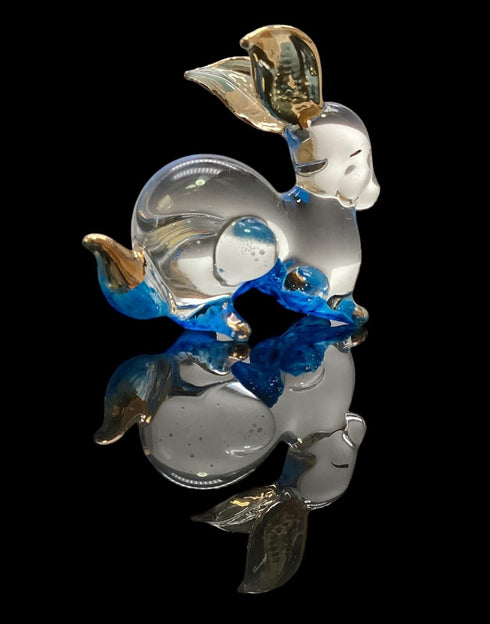 Garden Deco Glow in The Dark Blue Gloden RABIT Hand Blown Art Glass Figurine Ornament Sculpture s...