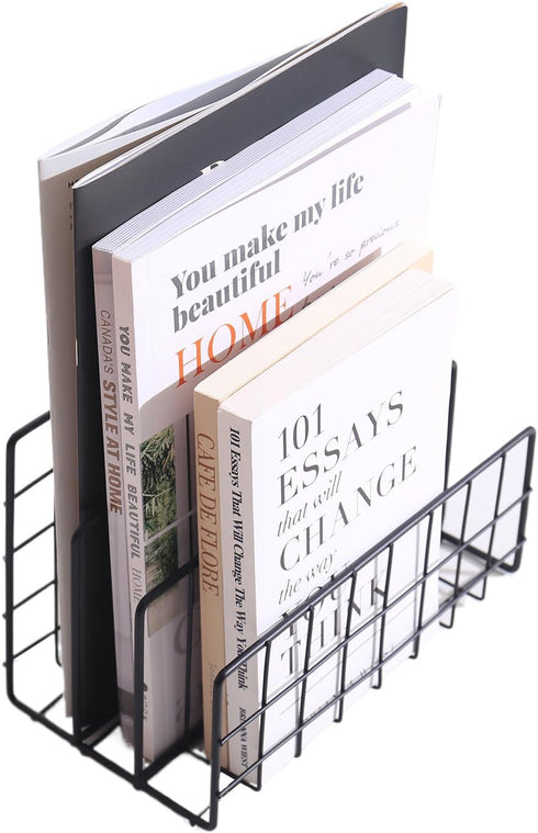 Desk Organizer for File Holders ,3-Section Desktop Vertical magazine rack ,Stand Metal Rack File Sorter,Document/Filing/Paper/Book/Mail/Letter Org...