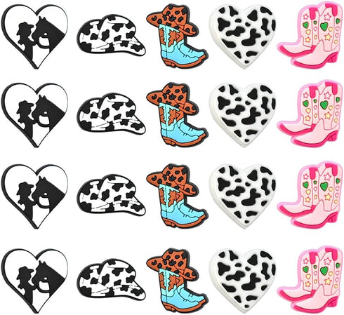 20PCS/Set Silicone Focal Bead Cowgirl Cute Loose Beads Accessory for DIY Keychains Bracelet Necklace Pens Lanyard Making...