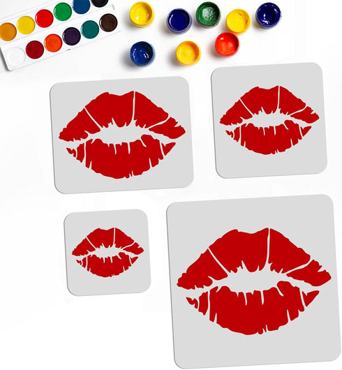 4pcs Lip Stencil Kiss Lips DIY Stencil 4Sizes 6~12inch Lips Lipstick Mouth Painting Stencils Reusable Red Lips PET Stencils for Gift Album Wall Fu...
